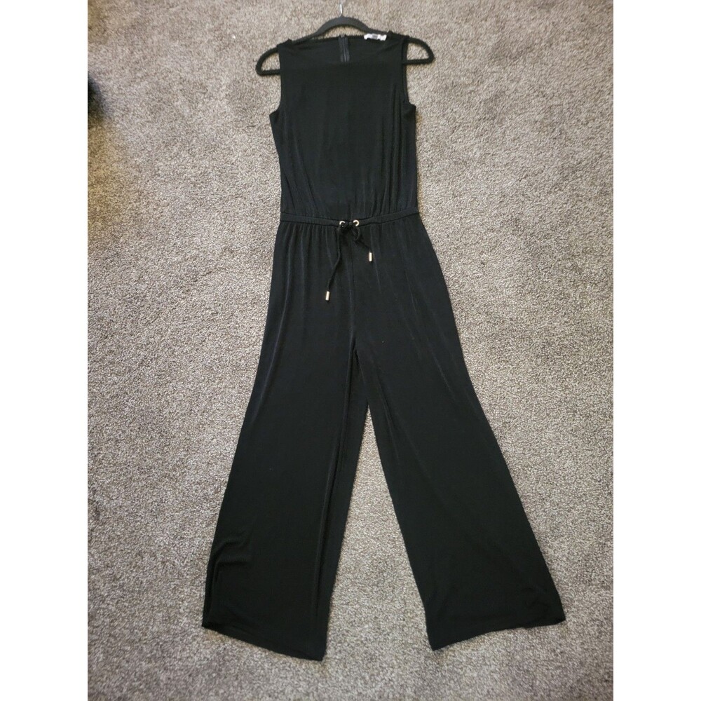 Glam Whimsygoth Witchy Formal Chico's Black Flowy Jumpsuit Cinch Waist Size 0